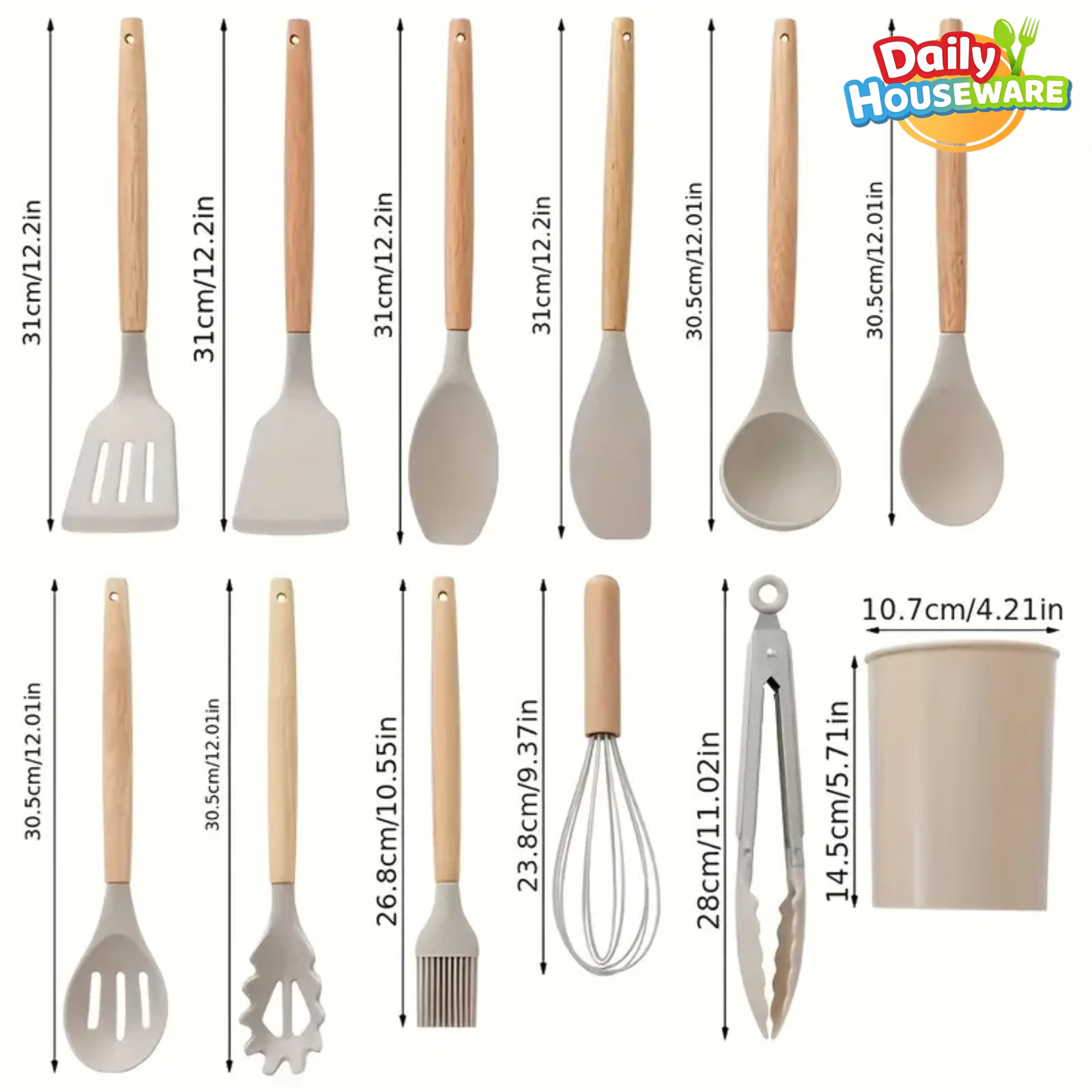 Daily Houseware Silicone Kitchen Utensil Set – 11-Piece Non-Stick Cooking Essentials